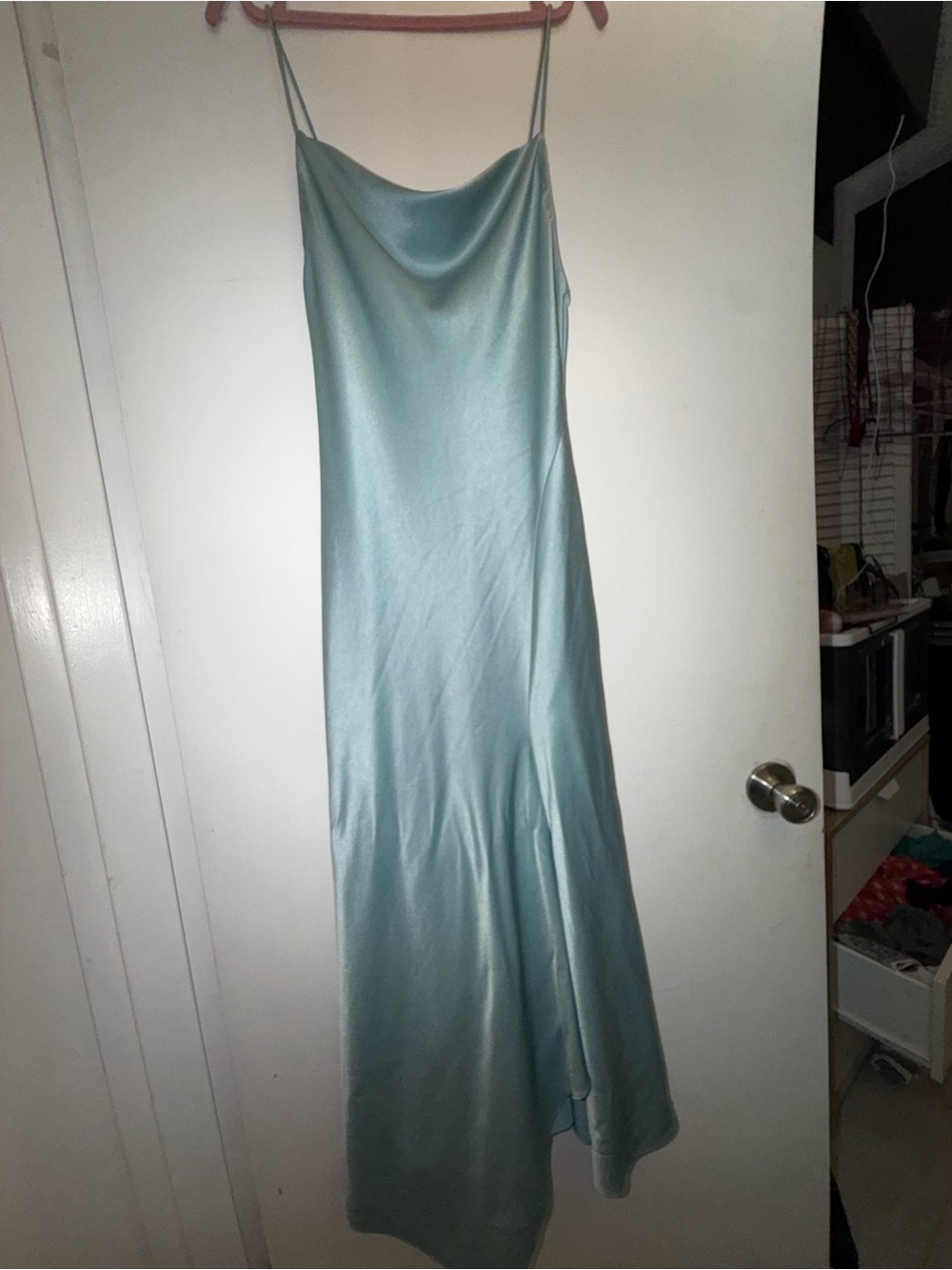 Alice + Olivia Aqua Satin Cowl Slip Maxi Dress